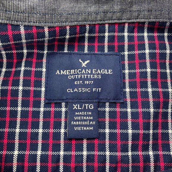 American Eagle Outfitters Flannel Shirt Men Extra Large XL Navy Blue Red Checker - Picture 5 of 10